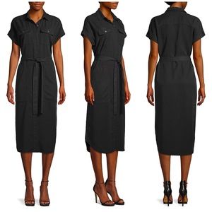 Pure Navy self-tie midi shirt dress